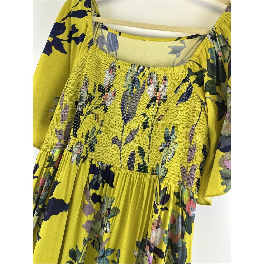 Soft Surroundings Maise Floral Smocked Midi Dress Yellow Flutter Sleeve Plus 2X - Picture 8 of 13